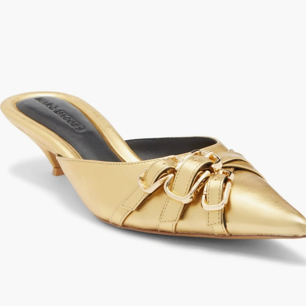 Marc Jacobs Metallic Gold Chain-Trim Pointed Kitten Mule